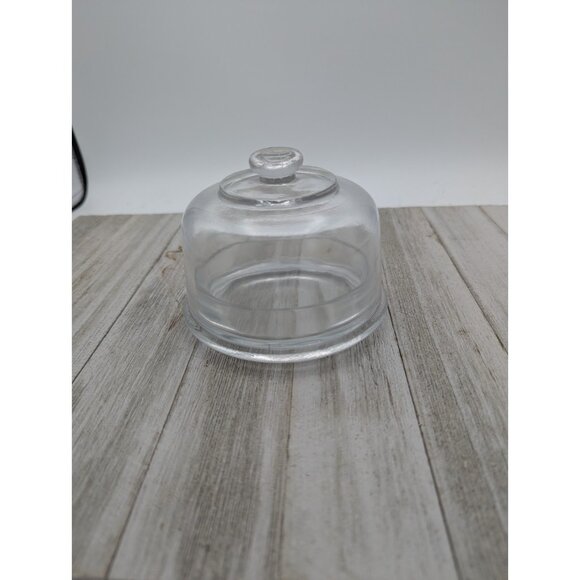 Small Cheese Pate Serving Dish with Dome Lid Clear Glass 3-1/4" x 4-1/2 Taiwan - Picture 1 of 9